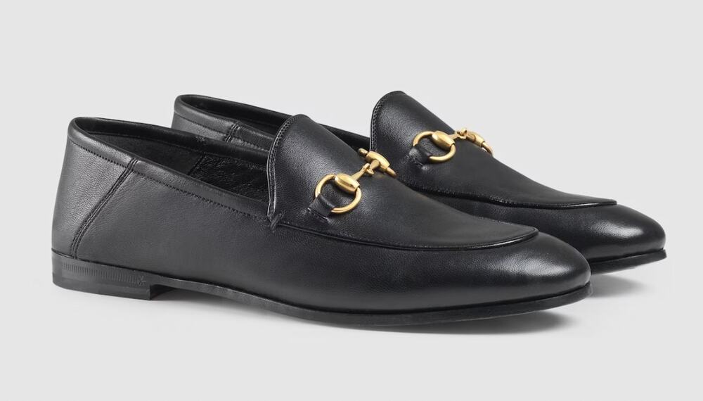 Gucci Womens Black Leather Horsebit Loafer 37.5 Foldable Brixton Jordaan
